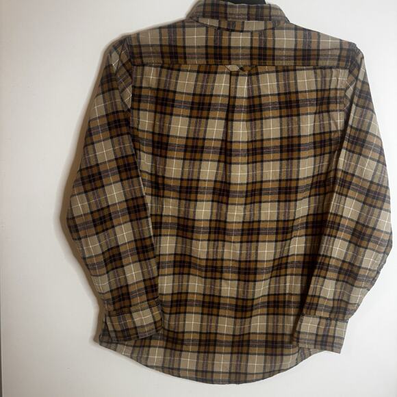 New Eddie Bauer Men's Small Bristol Flannel Cotton Khaki Plaid Shirt Fall NWT - Picture 4 of 14